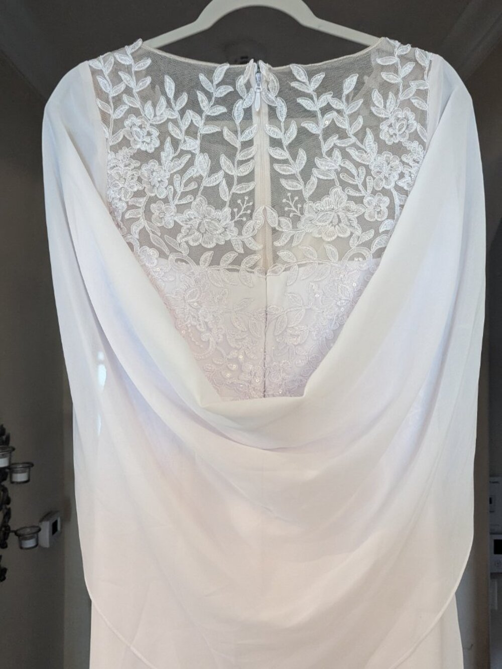Wedding Dress - A-Line Illusion Neck Cape Sleeves Floor-Length Chiffon Wedding D